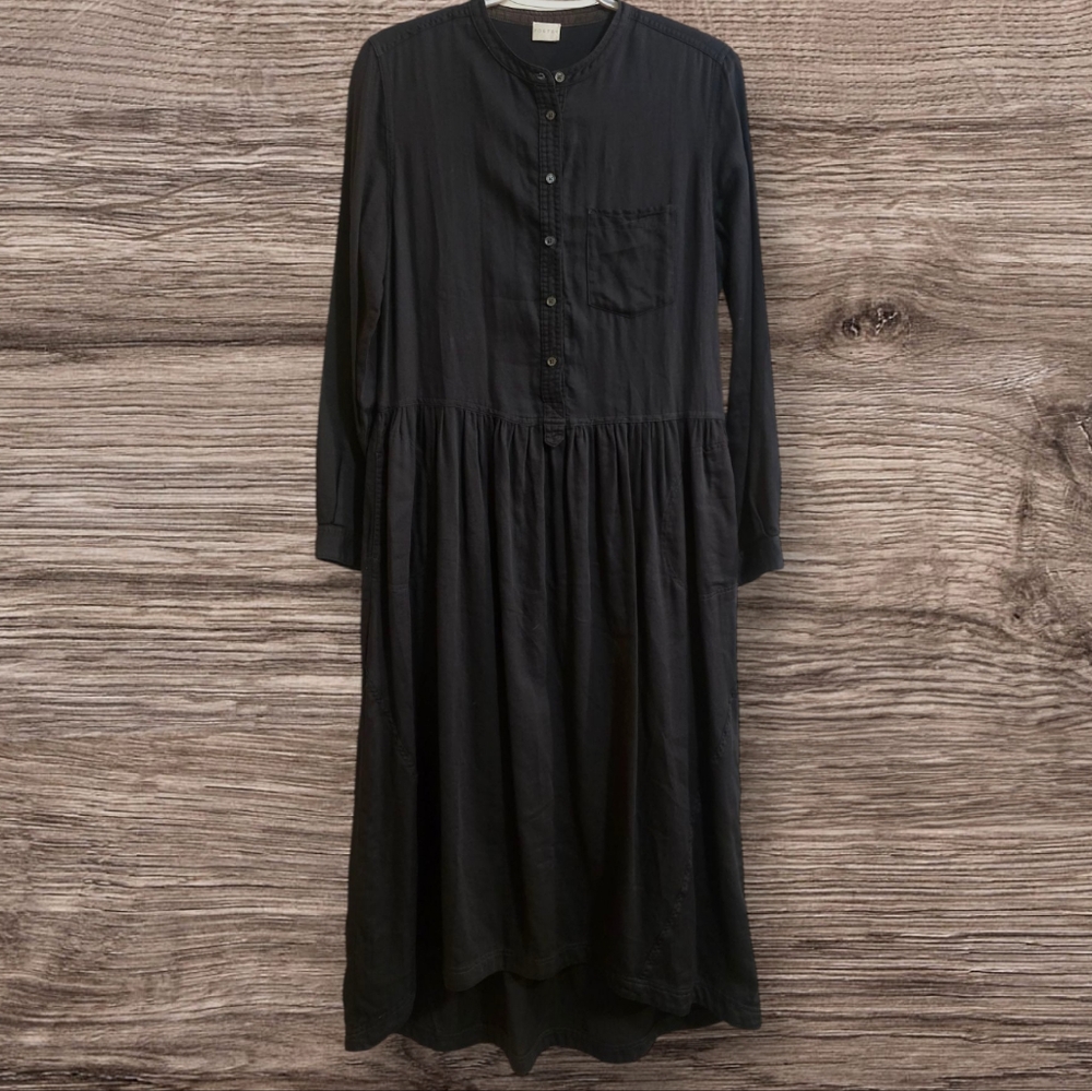 Poetry Linen Black Button-Up shirt Dress
